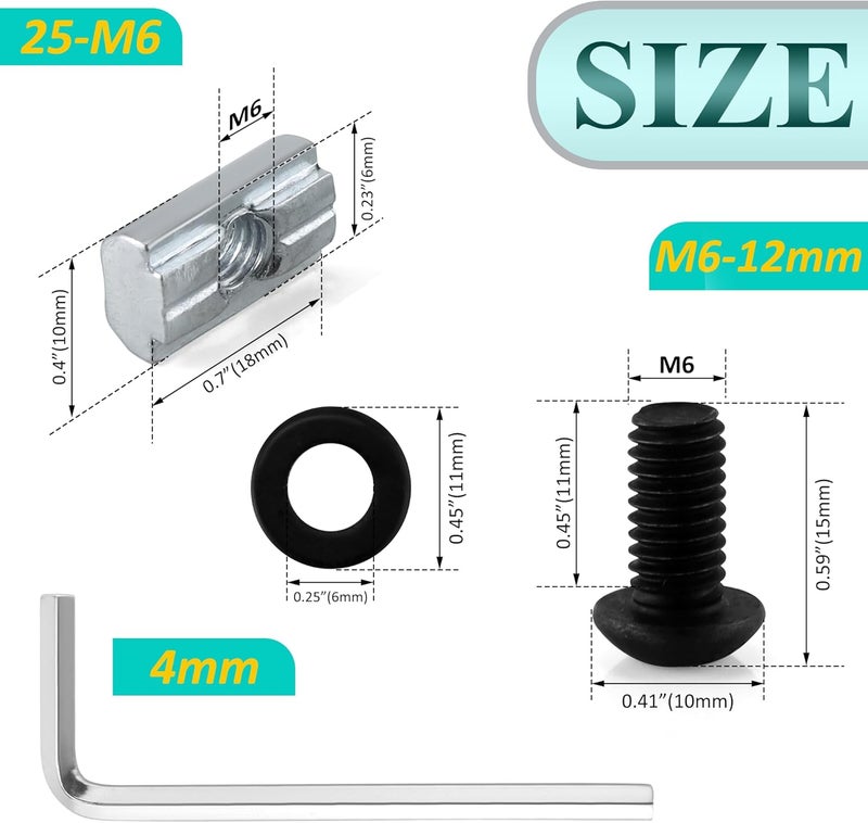 PETOX 30 Set Black 1"x1" 1010 Series Aluminum Extrusion Profile Connector,30pcs Corner Bracket with 60pcs M6 T-Slot Sliding Nuts for 10 Series Aluminum Rail Accessories - Image 5